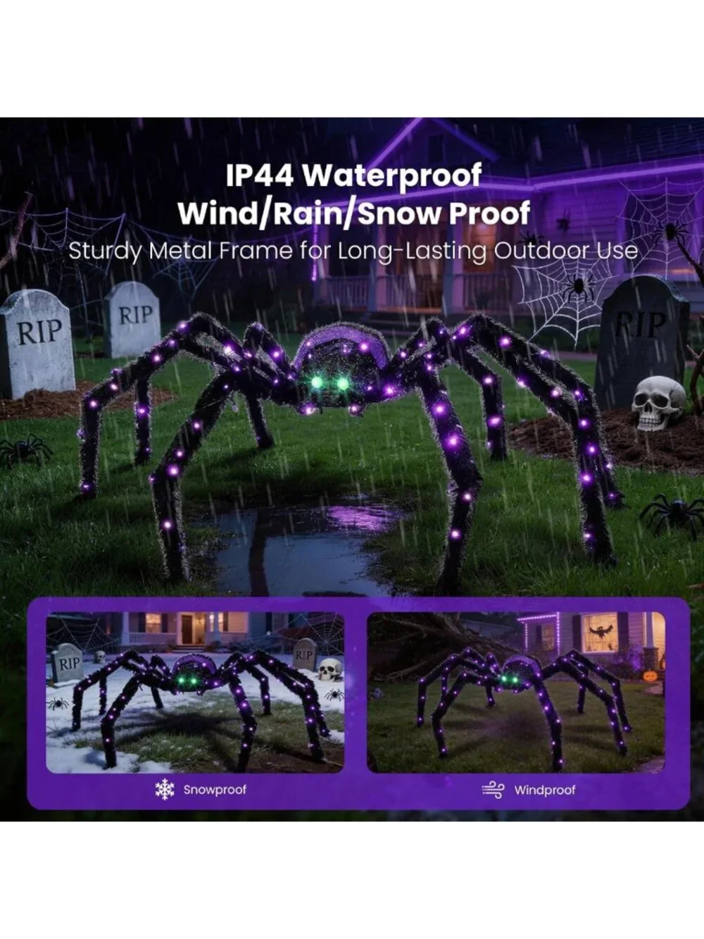 Giant 4.2FT Halloween Spider Decoration with 90 LED Lights for Outdoor Fun